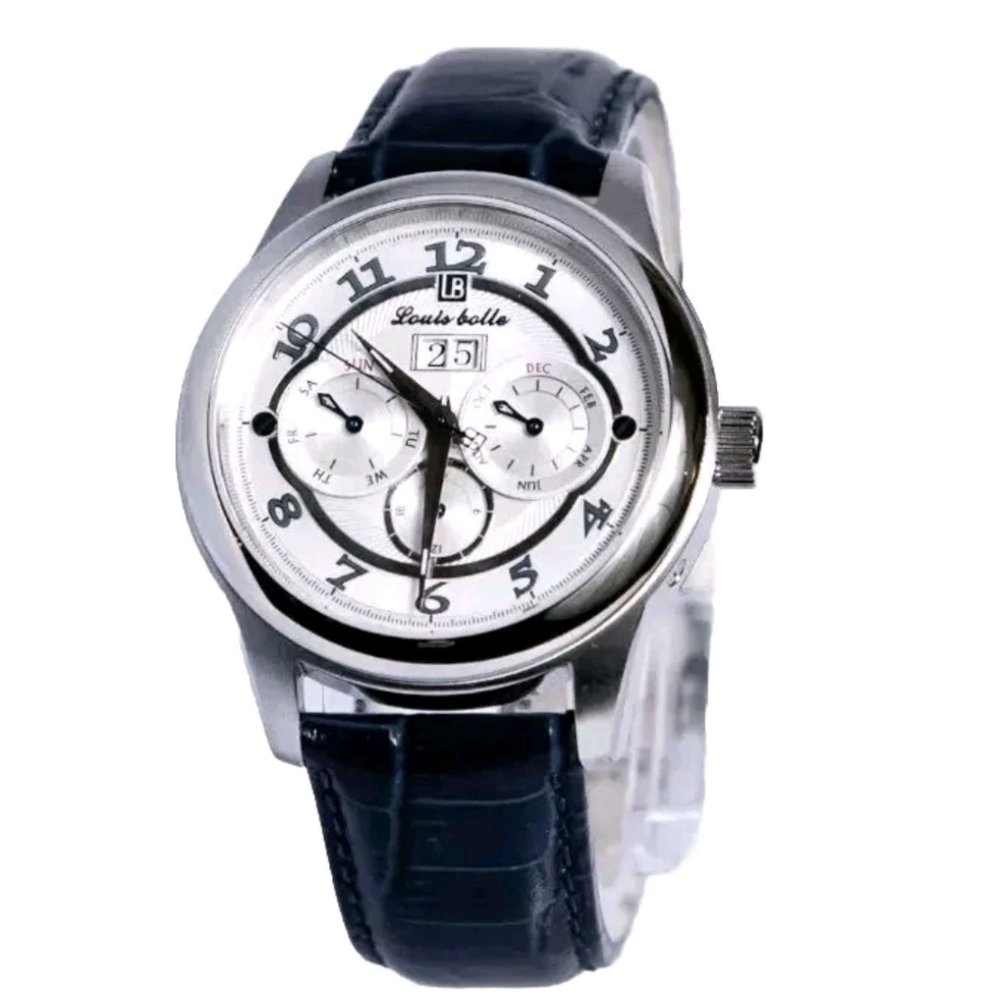 Louis Bolle Men's Blue Leather Stainless Steel Watch Rare